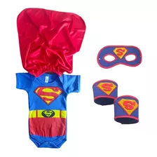 Kit 3 Pçs Body C/ Capa Máscara Braceletes Super Man P/ Bebê