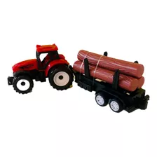 Set Granja Tractor Con Acoplado Y Troncos Regalo Niños