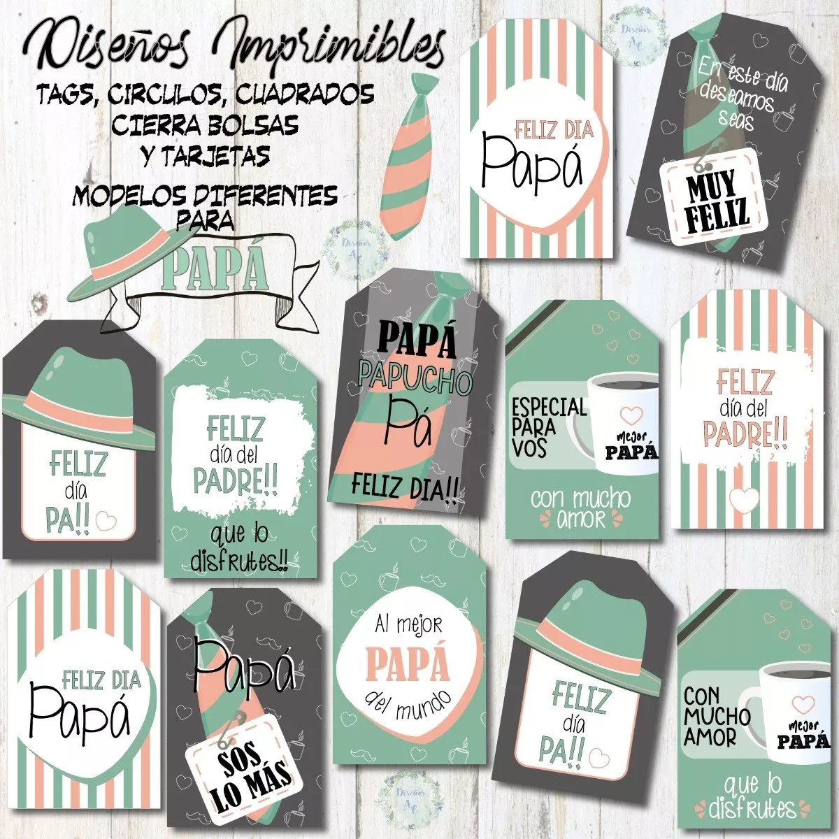 Kit Imprimible Día Del Padre Tags, Etiquetas Y Tarjetas Vs