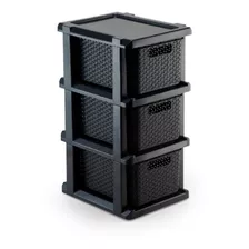 Gaveteiro Plastico Rattan 03 Gavetas Com Rodizio Preto