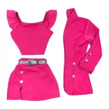 Conjunto Feminino Infantil Look De Inverno Blogueirinha 3 Pç