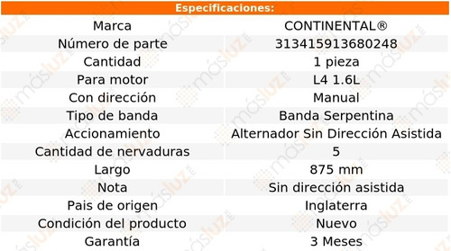 Banda 875 Mm Acc Lemans L4 1.6l 89/93 Continental Alt S D/h Foto 8