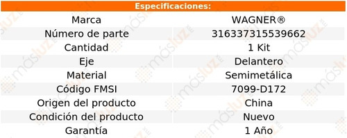 Balatas Semimetalicas Delanteras Excel 86/87 Wagner Foto 2