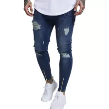 Calça Masculina Jeans Rasgada Premium Destroyed Lycra Ziper