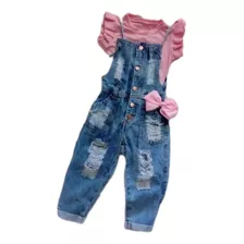 Jardineira Salopete Jeans Infantil Destroyed Verão