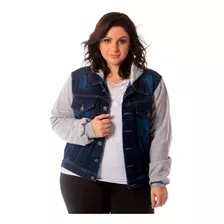 Jaqueta Feminino Jeans Com Moletom Plus Size Casaco