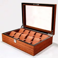 Caja Organizador Para 12 Relojes Madera Resistente Con Llave Color Marrón