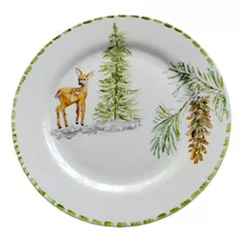 Plato De Loza Venado Bosque Invernal Decoración Navidad