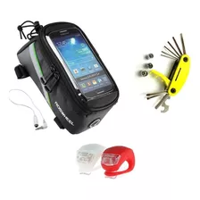 Combo Kit Bicicleta Bolso Celular Luces Led Llave Multiuso