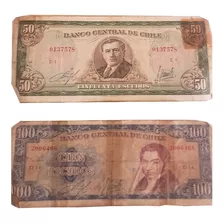 Billetes De 50,100 Escudos Chilenos De La Epoca De Los 60s