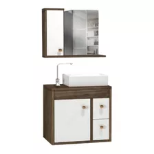 Gabinete Banheiro 55 Cm + Pia + Armario Com Espelho - Branco