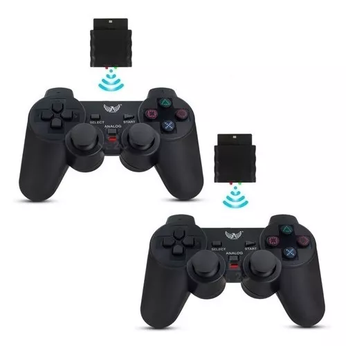 Kit 2 Controles Play Ps2 Sem Fio Playstation Manete Joystick