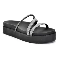 Sandalia Feminina Papete Delicada Birken Tiras Brilho Strass