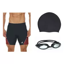 Kit Adulto Bermuda + Touca E Óculos Natação Swim Tam P Ao Xg