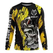 Playera Hombre Motociclista Calavera Wolf Racing Jersey