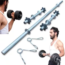 Kit Barra 1,20cm Maciça E 2de40cm 2.65 Halter / Musculação