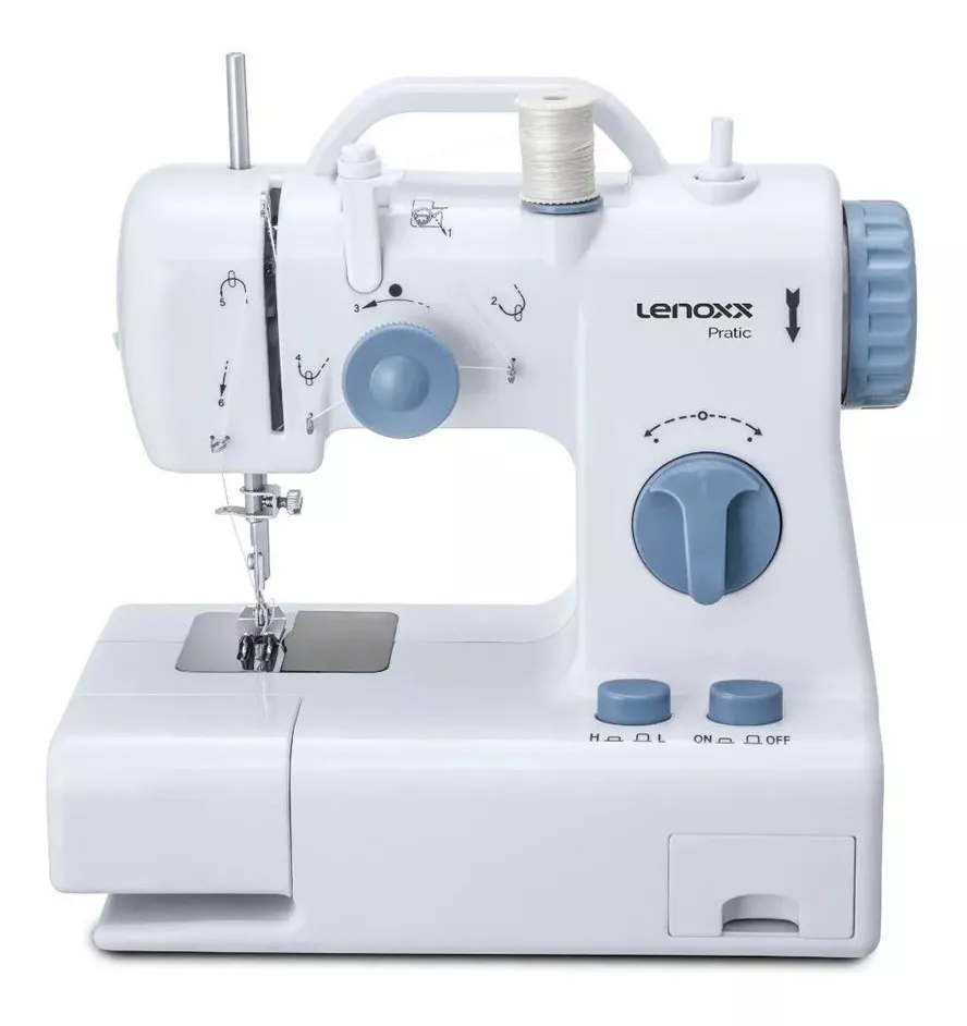 Máquina De Costura Reta Lenoxx Practic Psm105 Portátil Branca E Azul 110v/220v