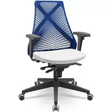 Cadeira Bix Plaxmetal Tela Azul Com Assento Aero Branco T38