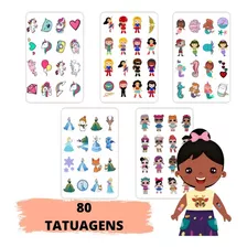 80 Tatuagem Temporária Infantil - Temas Meninas 5 X 4 Cm