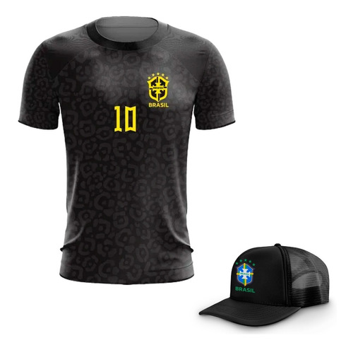 Kit Bone Camiseta Brasil Personalizada Nome E Numero Preto