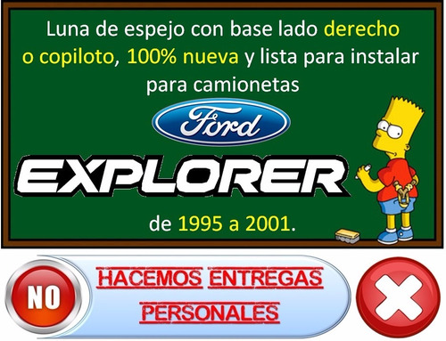 95-01 Ford Explorer Luna De Espejo Con Base Lado Derecho Foto 3