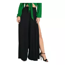 Calça Pantalona Envelope Feminina Fendas Laterais Cós Alta