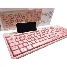 Teclado Cor Rosa Para Computador Com Suporte De Celular Pink
