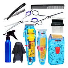 Kit Barbearia Completo C/ Máquinas Wmark Corte E Acessórios Cor Azul 110v/220v