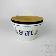 Saleiro De Porcelana Com Tampa De Madeira Flor