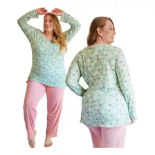Pijama Feminino Plus Size Comprido Inverno 48 Até 54 Suede
