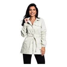 Jaqueta Parka Feminina Jeans Premium Com Cinto S3965