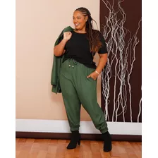 Pantalona C/ Bolsos Laterais Cós Largo E Alto Até Plus Size