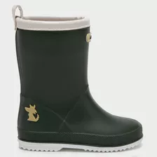 Bota De Agua Verde Militar Ribete Blanco Coyote Kids