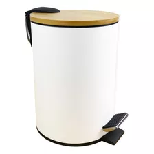 Lixeira 3l Cozinha Banheiro Tampa Bambu Cesto De Lixo Pedal Cor Branco