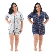 Kit 2 Pijama Feminino Baby Doll Americano Plus Size Oferta