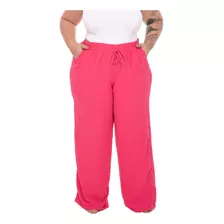 Calça Feminina Plus Size Pantalona Cintura Alta Tecido Duna