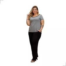 Conjunto Feminino Blusa Manga Curta E Calça Reta Plus Size