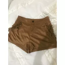 Short Marrón De Gamuza Con Flecos Talle S 26 (leer)