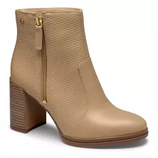 Bota Couro Feminina Tanara Casual Salto Alto Bico Redondo