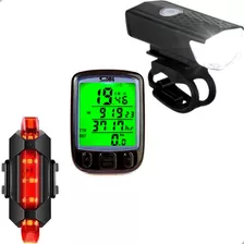 Velocímetro Digital Bike + Farol Lanterna Bicicleta Kit Led