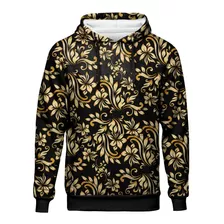 Blusa Moletom Capuz Ornamento Gold Dourado Floral Luxo Hype