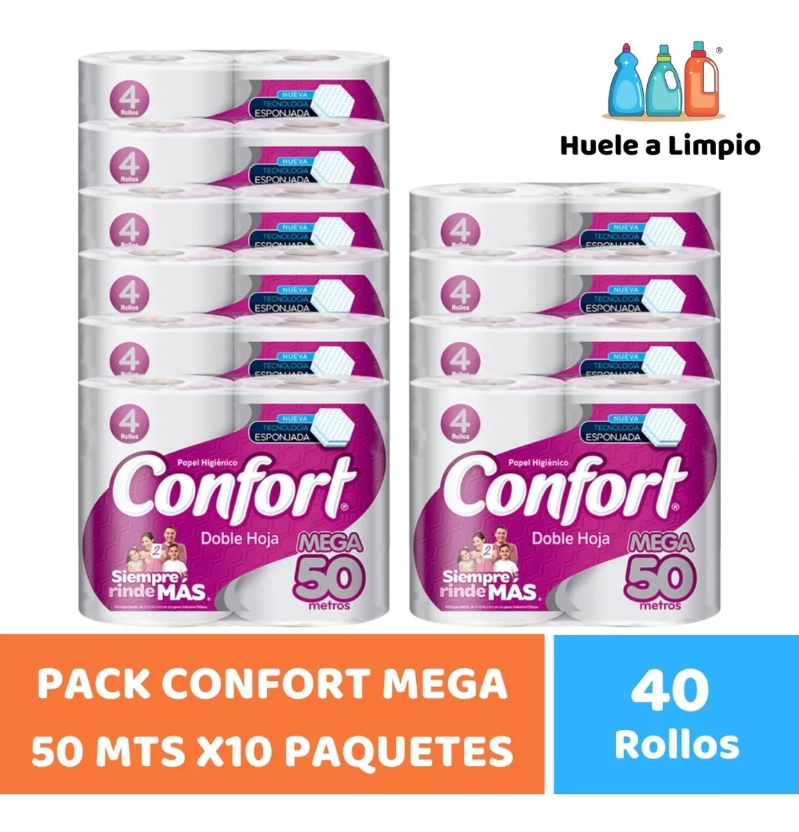 Pack Papel Higiénico Confort 50 Mts X40 Rollos Envío Gratis