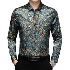 Camisa De Seda De Manga Larga De Seda Satinada Para Hombre,