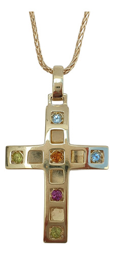 Pingente Vivara Cruz Com Pedras Brasileiras De Ouro 18k 750 Amarelo