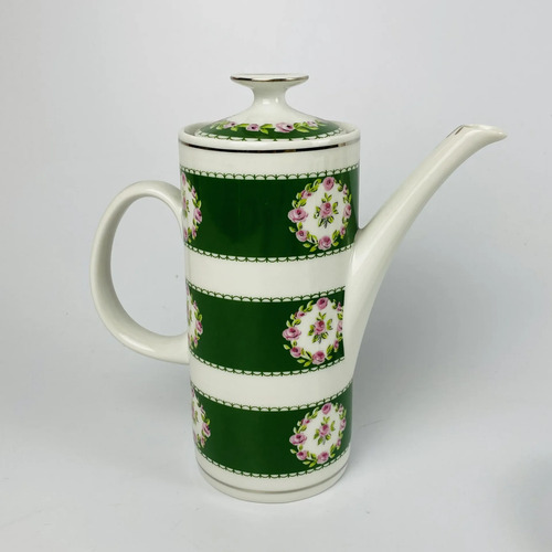 Jogo Xícaras De Café Porcelana Floral Verde Vintage 13 Peças Verde-musgo Floral 4