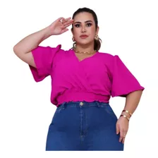 Blusinha Cropped Feminina Transpassado Manga Curta Elastex