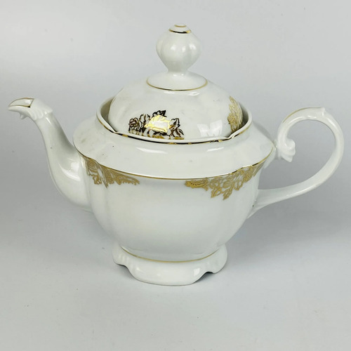 Jogo Chá Porcelana Porcelana Mauá Dourado Vintage 4 Peças Branco Dourado 3