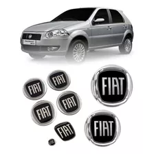 Kit 2 Emblemas 6 Adesivos Fiat Preto Black Piano Palio G4