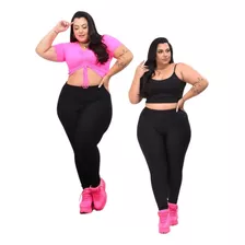 Kit 2 Calças Legging Plus Size Em Suplex Forrado Grosso Frio