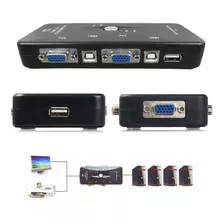 Switch Kvm Usb / Vga De 4 Puertos + 4 Cables Usb + 4 Vga